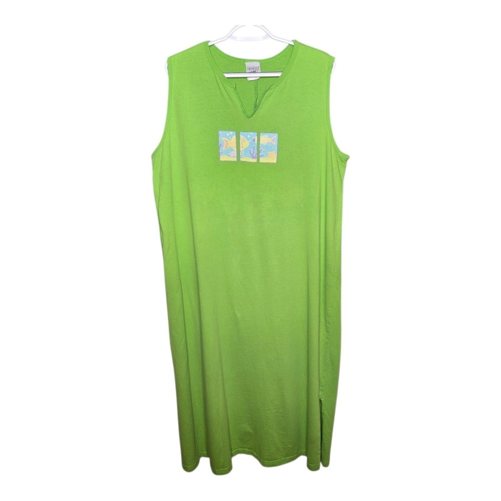 Carolina Colours Plus Size Maxi Dress Sleeveless Fish Print Summer Green 3XL?